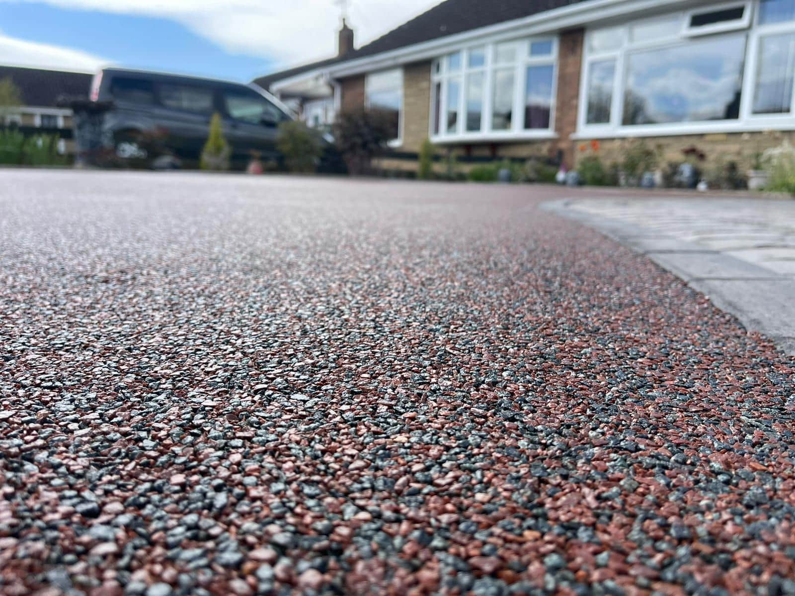Close-up of the stone texture on a completed resin-bound driveway